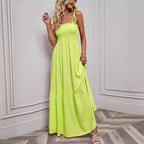Damen Maxikleid mit elastischem Oberteil und voluminösem Rock