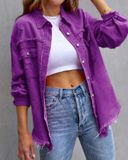 Damen Stylische Overshirt-Jacke mit fransigem Saum R&B