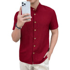 Herren nan leichtes Knitterstruktur-Überhemd mit umgeschlagenen Ärmeln entspannter Overshirt-Silhouette R&B