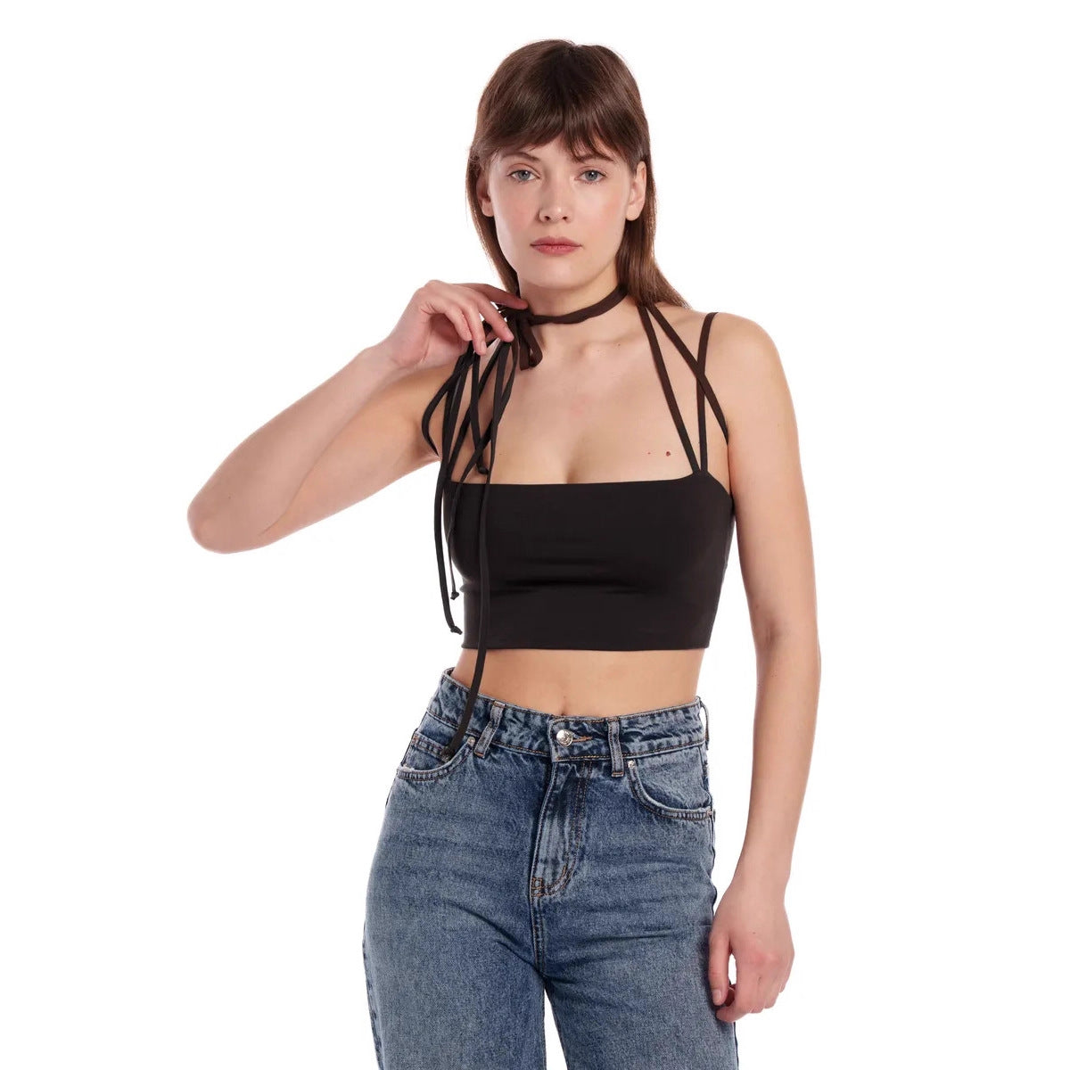 Damen Crop-Top mit schmalen Trägern und innovativem Schnitt R&B