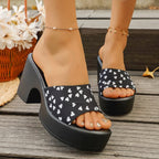 Damen Offene Blockabsatz-Sandalen mit Herzmotiv R&B
