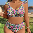 Damen Hochgeschnittener Bikini mit Rüschendetails
