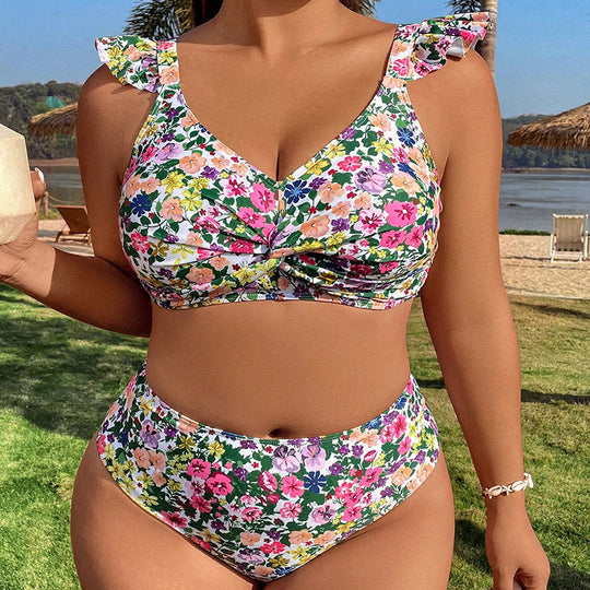 Damen Hochgeschnittener Bikini mit Rüschendetails R&B