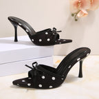 Damen elegante Slingback-Pantoletten mit Punkten und Schleifenakzent R&B