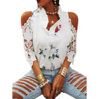 Damen Bluse mit Cut-Out-Ärmeln und floralem Design