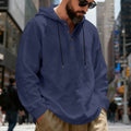 Herren nan legeres Henley-Kapuzenhemd mit Knopfleiste, Kordelzug und gerundetem Saum R&B