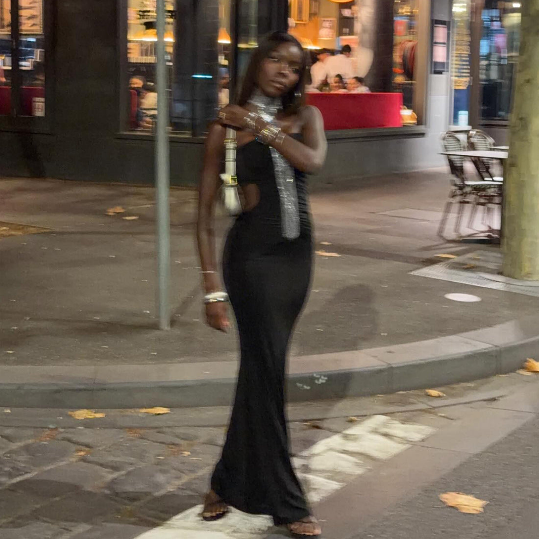 Damen Elegantes Abendkleid mit schmalem Schnitt und glänzenden Akzenten R&B