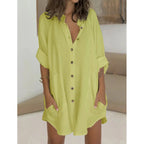 Damen Oversized Hemdblusenkleid mit praktischen Taschen und Knopfleiste R&B