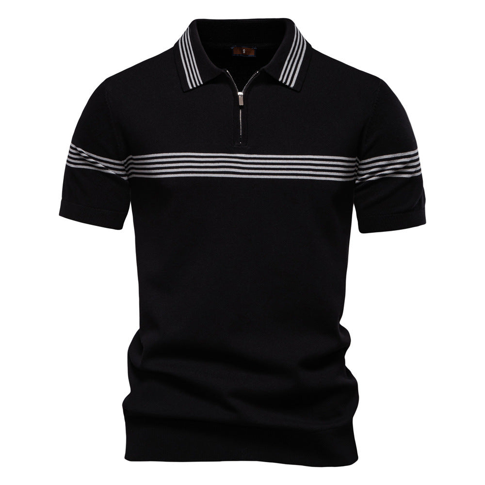 Herren Polo-Shirt mit elegantem Reißverschluss und sportlichem Streifenmuster