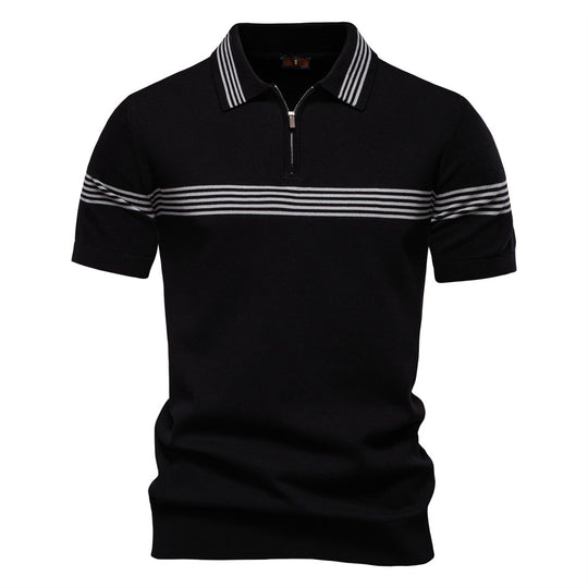Herren Polo-Shirt mit elegantem Reißverschluss und sportlichem Streifenmuster R&B