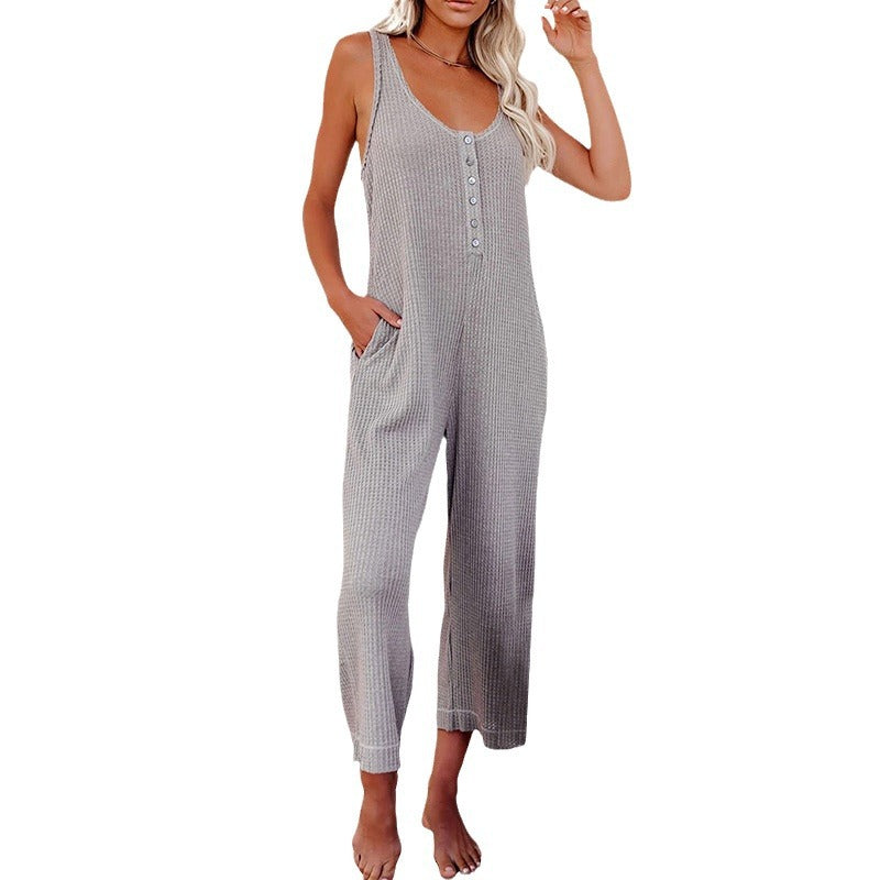 Damen Jumpsuit mit Knopfleiste und praktischen Taschen R&B