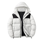 Herren modische Daunenjacke mit Kapuze und kontrastierenden Einsätzen