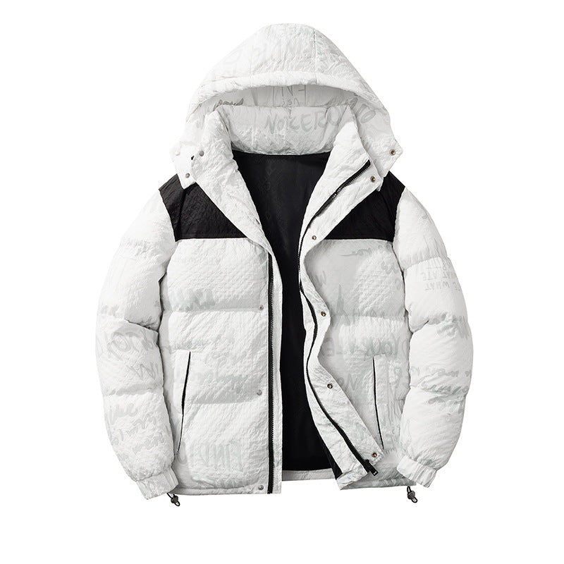 Herren modische Daunenjacke mit Kapuze und kontrastierenden Einsätzen