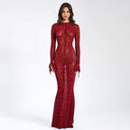 Damen Figurbetontes Maxikleid mit tierischem Muster und weiten Ärmeln R&B