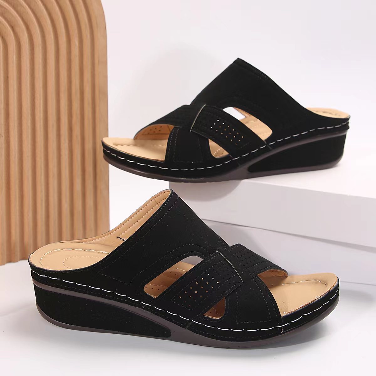 Damen Komfortable Wedge-Sandalen mit atmungsaktiven Riemen R&B