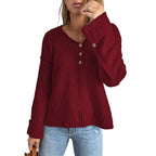 Damen lässiger Strickpullover mit Knopfdetails und überschnittenen Schultern R&B