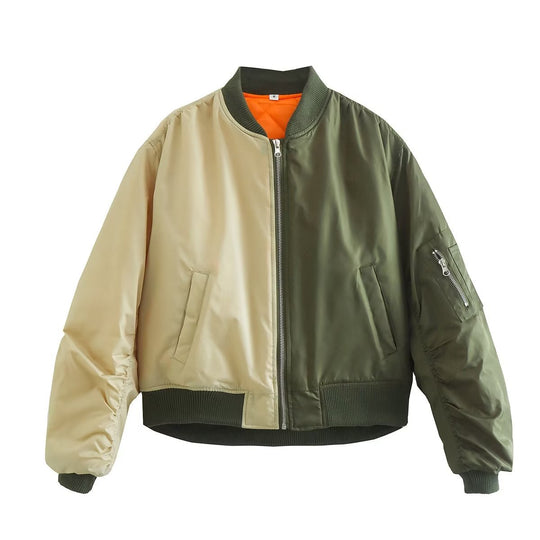 Damen modische Bomberjacke mit verspieltem Patchwork-Design und praktischen Reißverschlusstaschen R&B