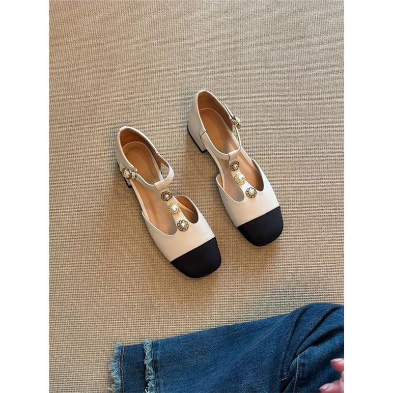 Damen elegante Slingback Ballerinas mit dekorativen Perlenakzenten