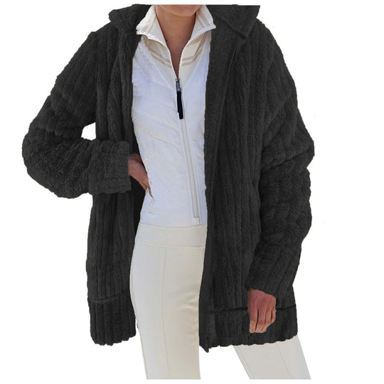 Damen Flauschige Kuscheljacke mit praktischen Taschen R&B