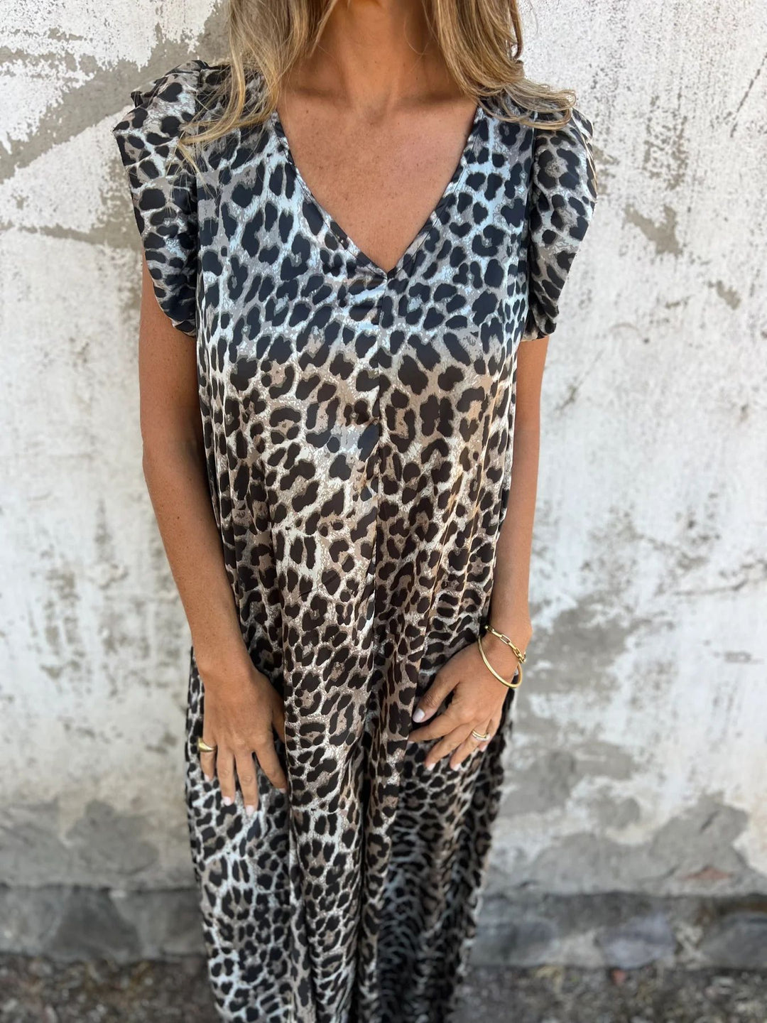 Damen Leopardenmuster Kleid mit schickem V-Ausschnitt R&B
