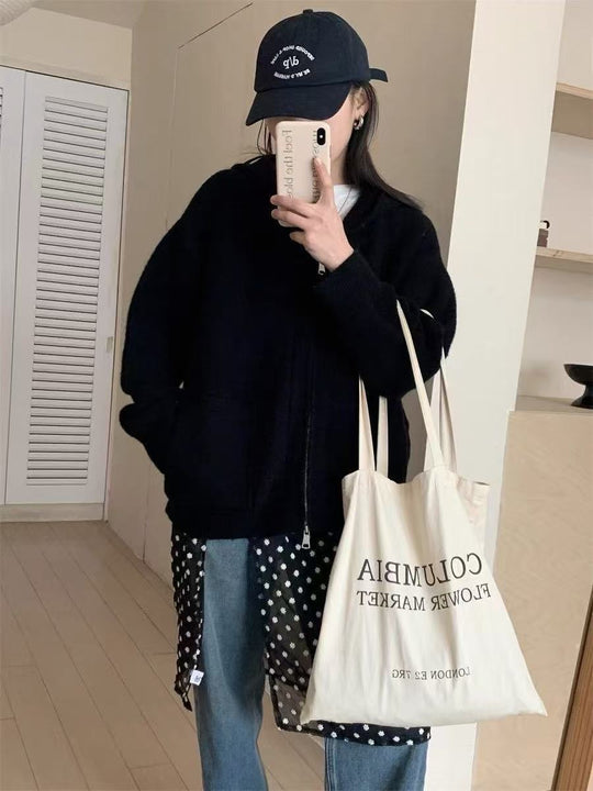Damen Casual Oversized Strickjacke mit Kapuze und Taschen R&B
