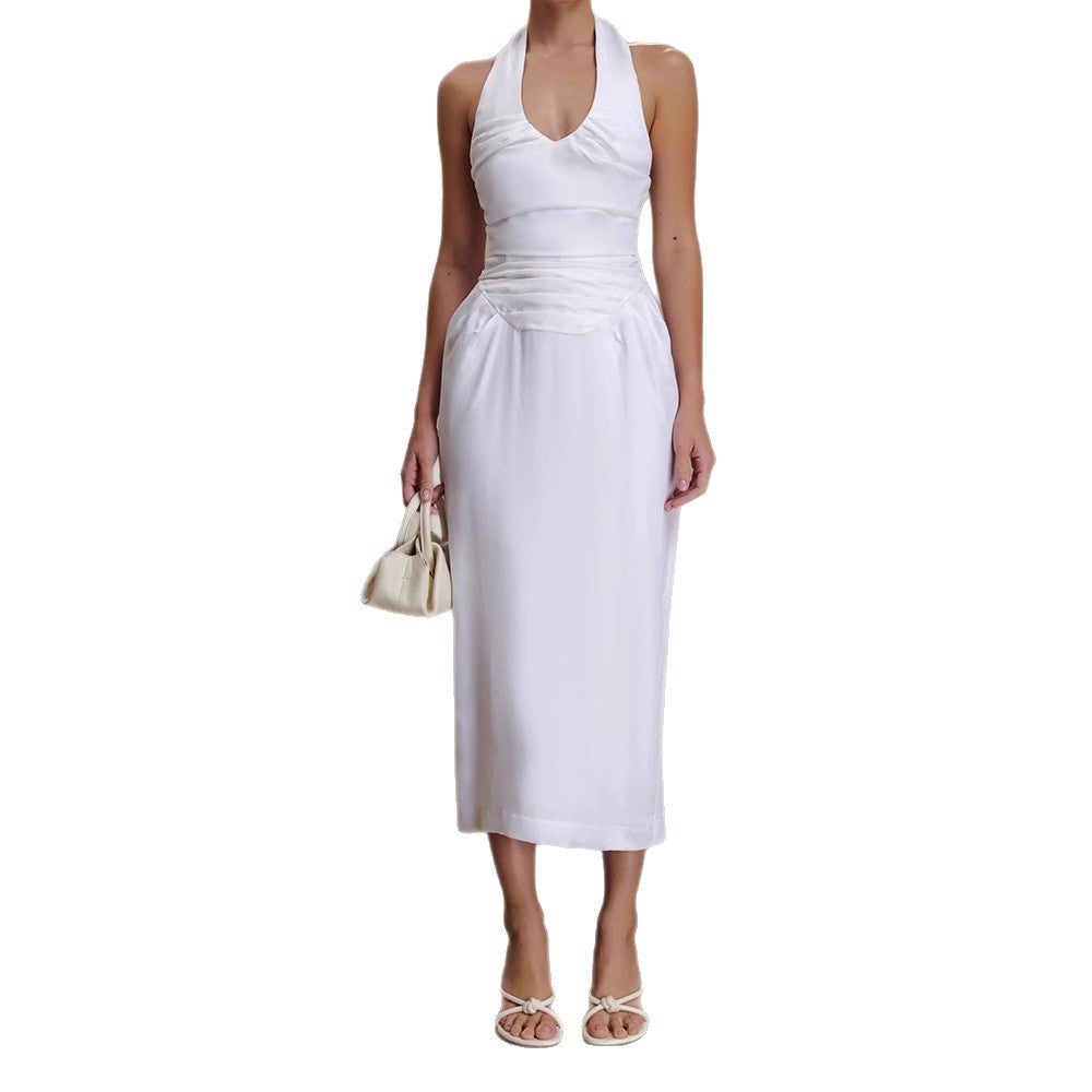 Damen Elegantes und figurbetontes Midikleid mit Halter-Ausschnitt R&B