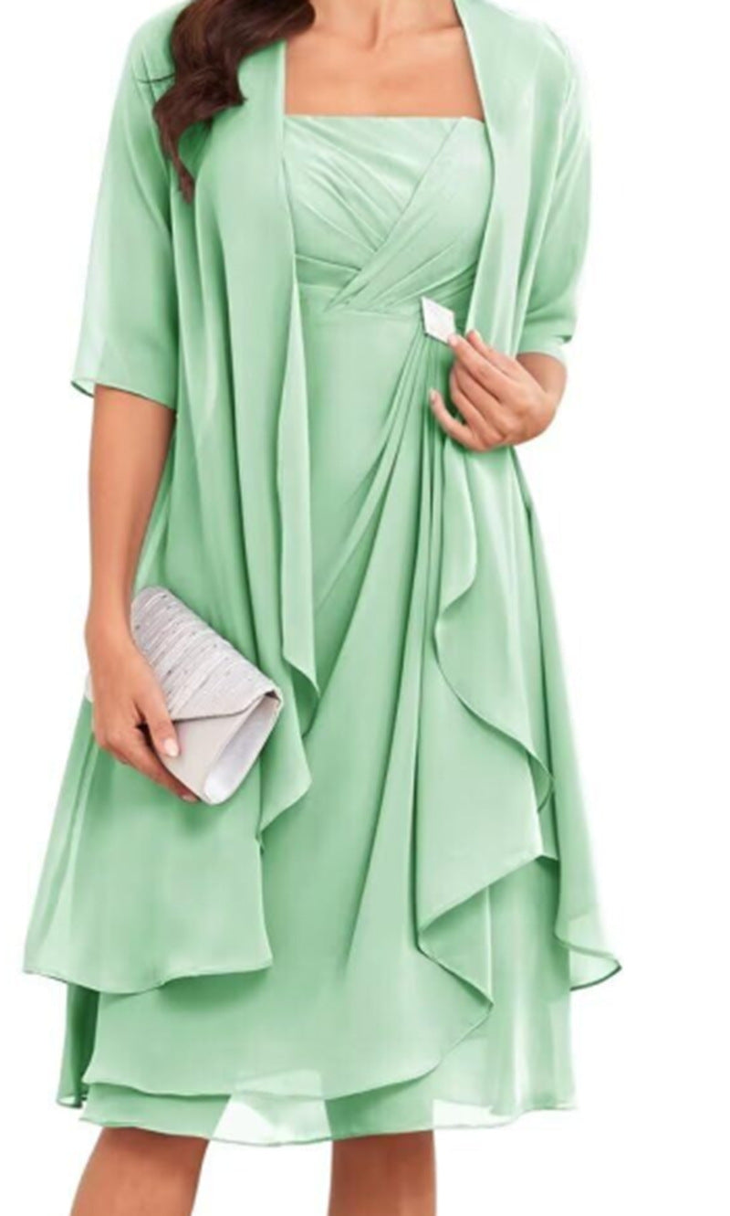 Damen nan Chiffon-Abendkleid mit Bolero und asymmetrischem Lagenrock R&B