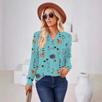 Damen Langarm-Bluse mit floralem Druck und Knopfleiste R&B