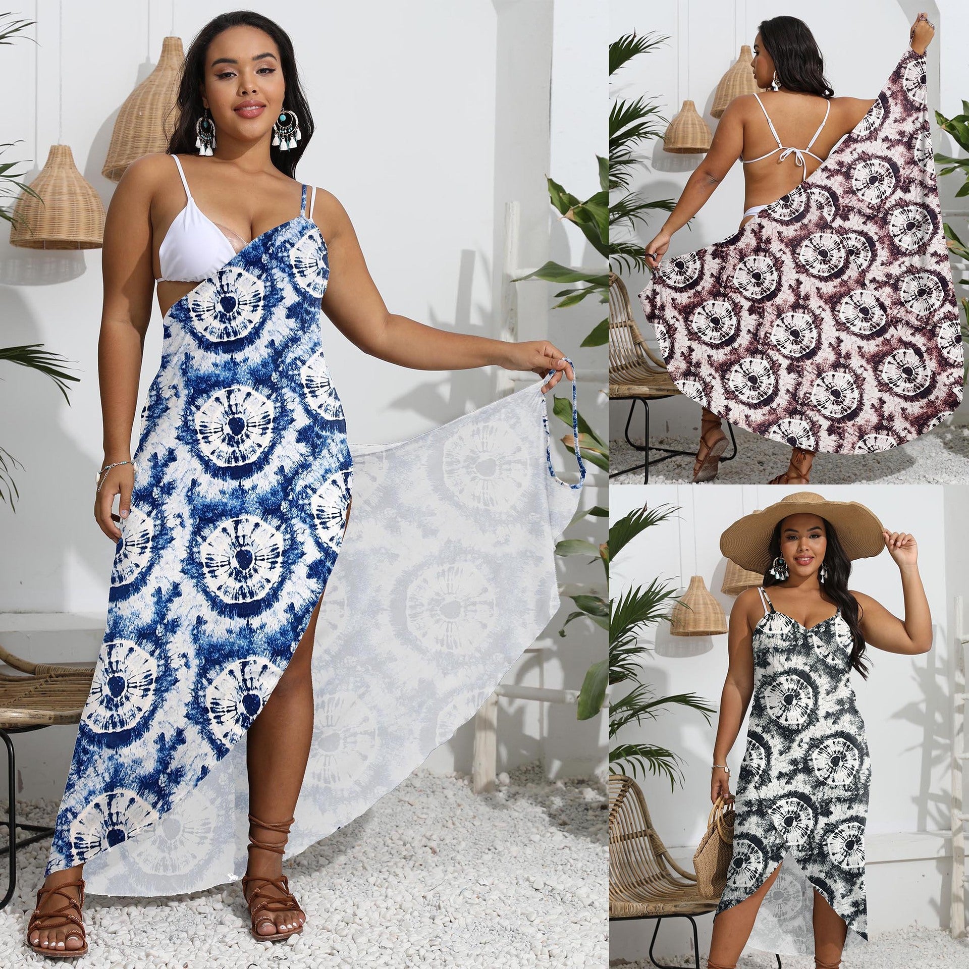Damen eleganter Wickelsarong mit modernem Muster R&B