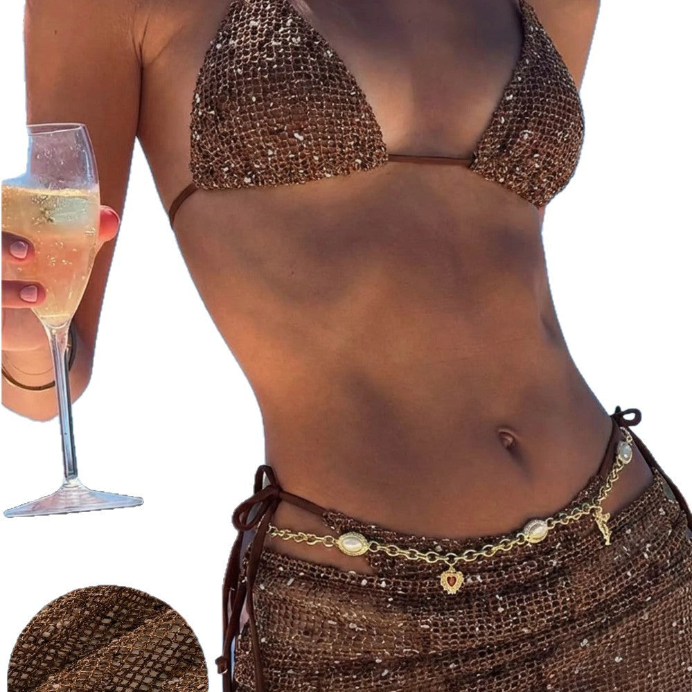 Damen Triangel-Bikini mit Wickelrock und verstellbaren Trägern R&B