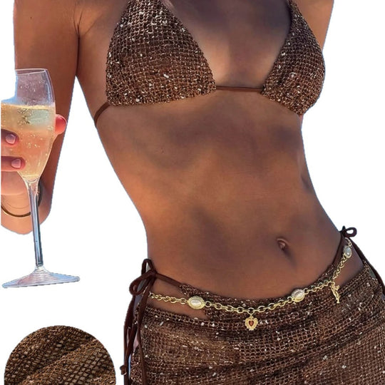Damen Triangel-Bikini mit Wickelrock und verstellbaren Trägern R&B