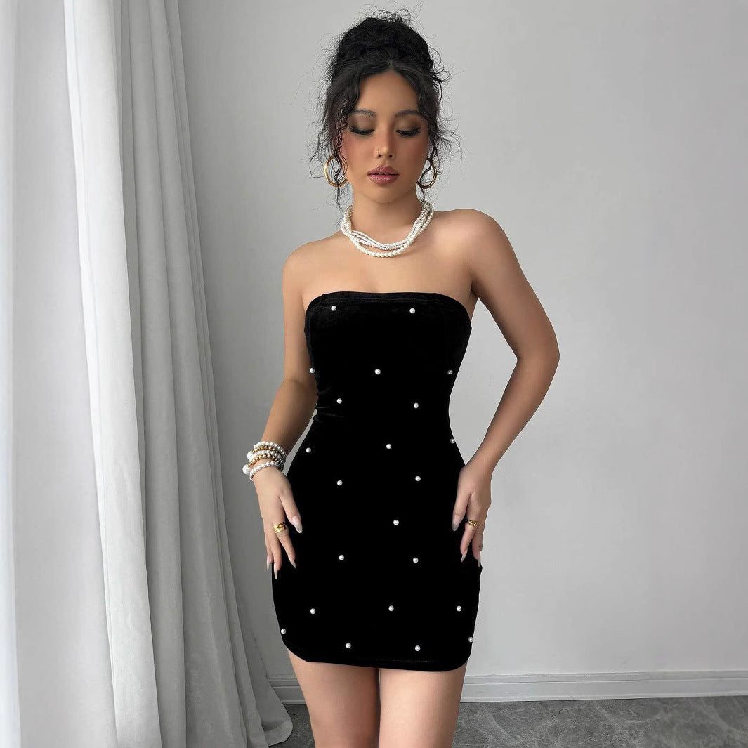 Damen Figurbetontes Abendkleid mit Perlenapplikationen