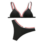 Damen Triangel-Bikini mit Sportstreifen und elegantem V-Ausschnitt
