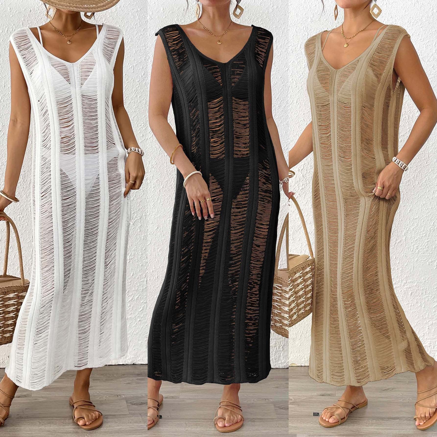Damen luftiger Strandüberwurf mit eleganten Fransen R&B