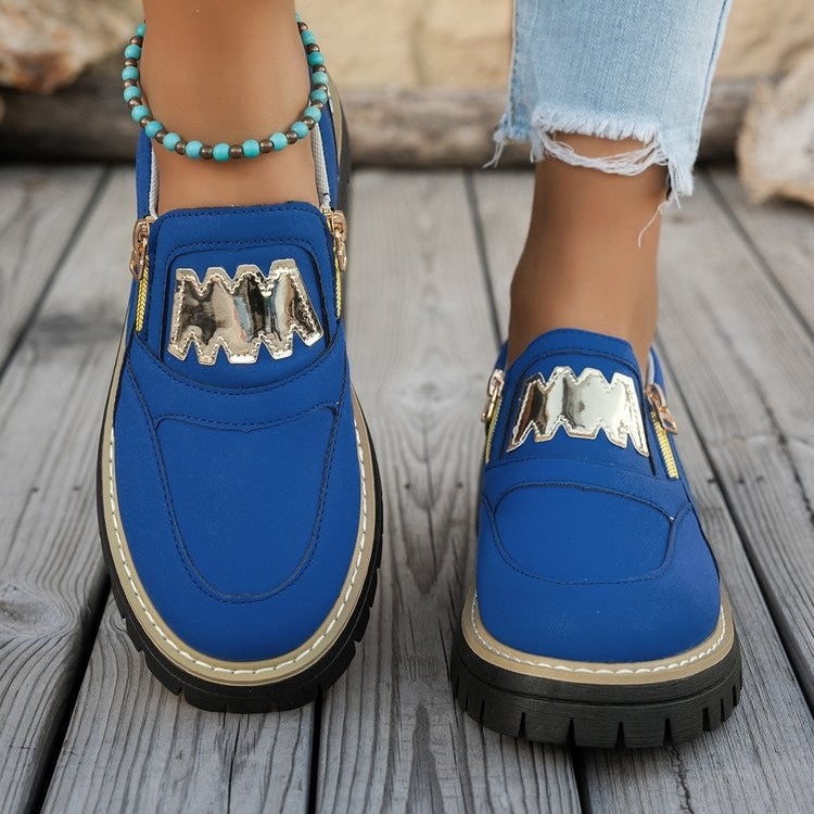 Damen Sportliche Slipper mit glänzendem Reißverschluss und rutschfester Sohle R&B