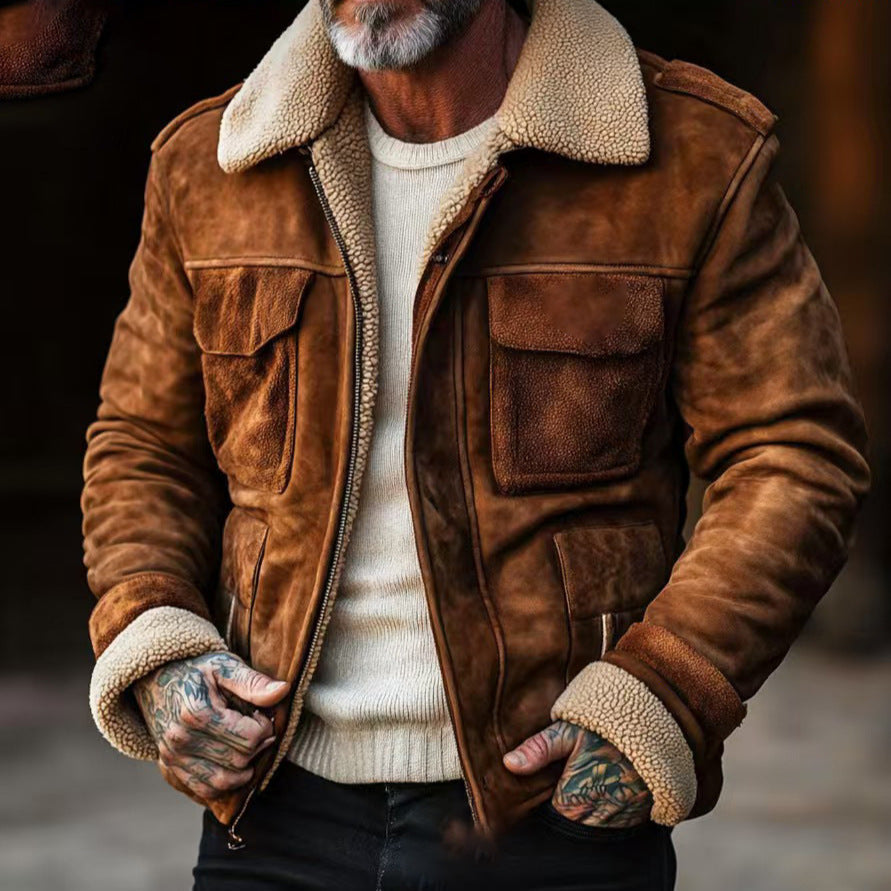 Herren stilvolle Lammfelljacke mit praktischen Taschen R&B