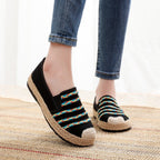 Damen Slip-On Espadrilles mit buntem Wdesign und hochwertiger Jutesohle