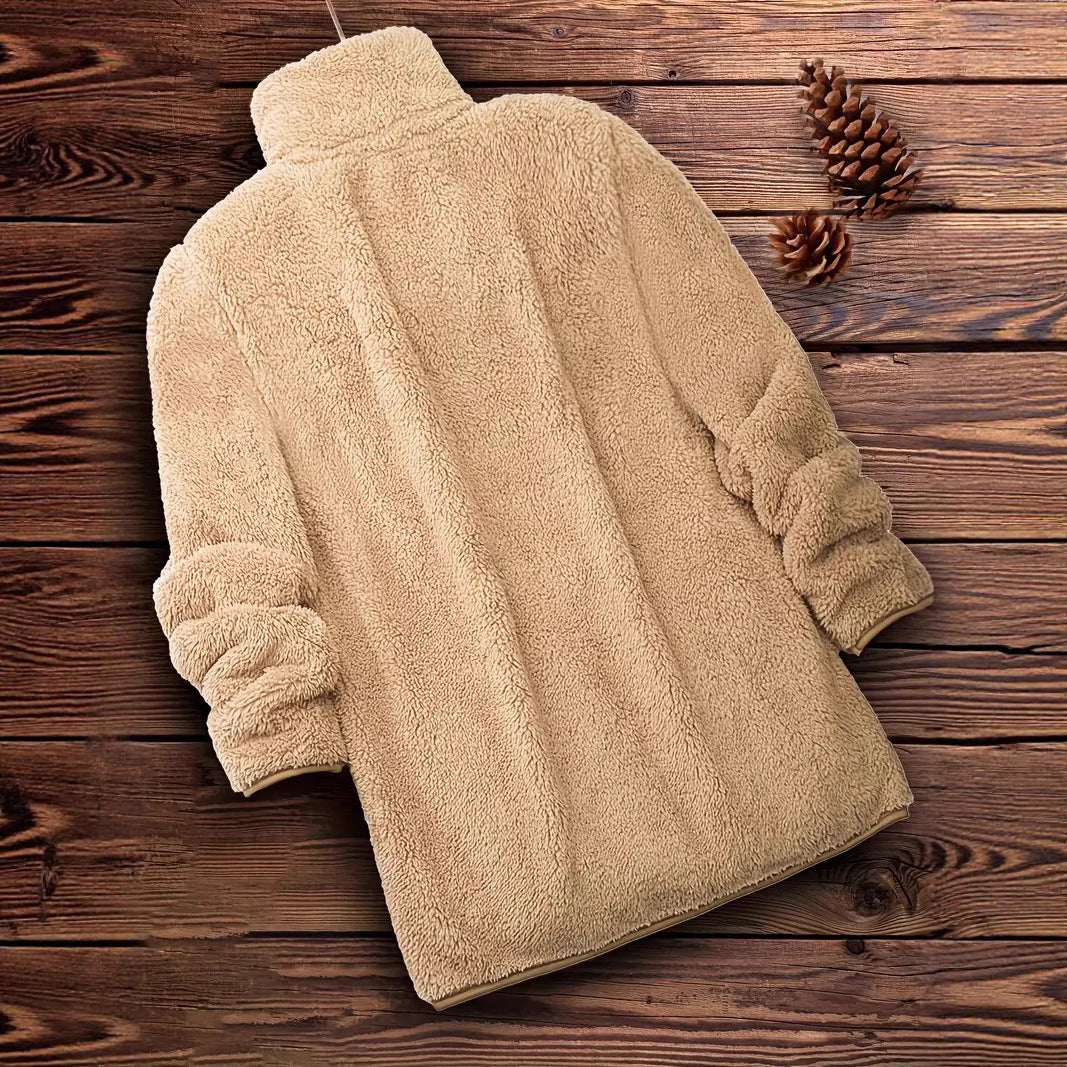 Damen Flauschige Teddyjacke mit hohem Kragen und seitlichen Taschen R&B