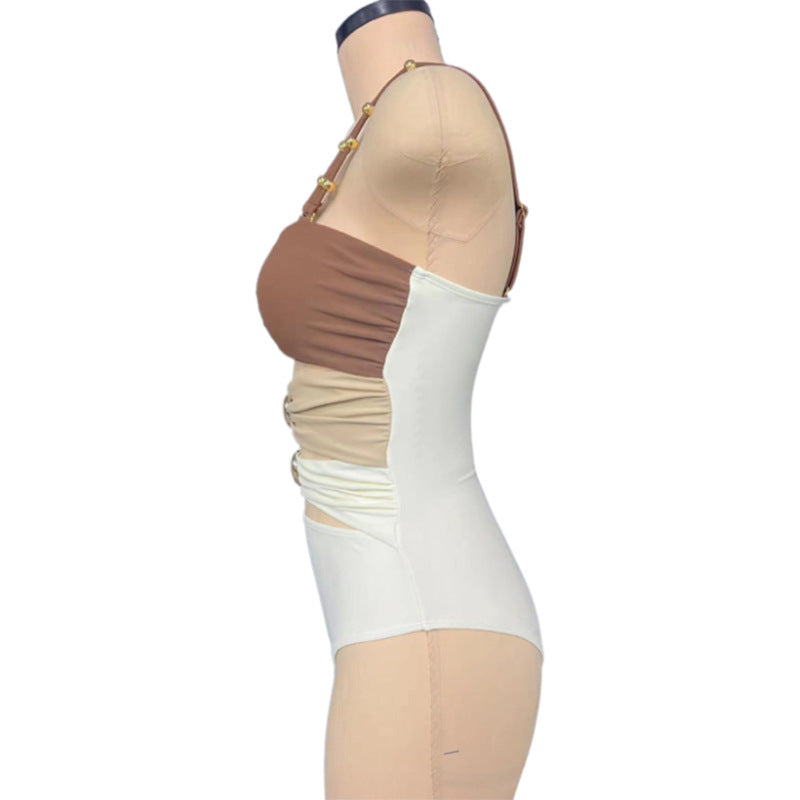 Damen Einteiliger Badeanzug mit raffinierten Drapierungsdetails und elegantem Schmuckelement R&B
