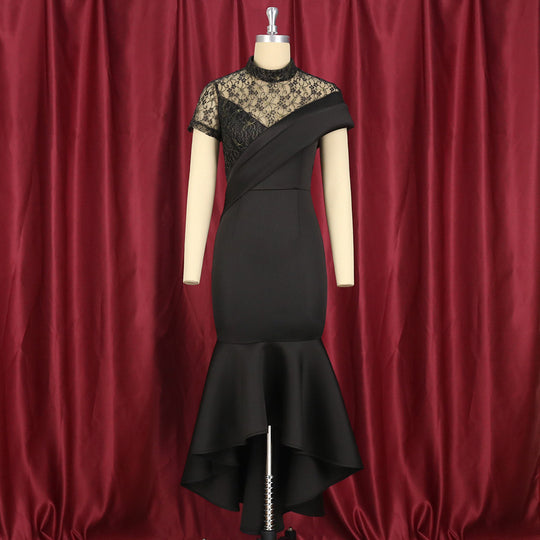 Damen Elegantes Abendkleid mit Spitze und asymmetrischem Saum R&B