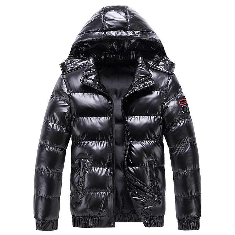 Herren glänzende Winterjacke mit isolierender Kapuze und modernen Steppdetails R&B