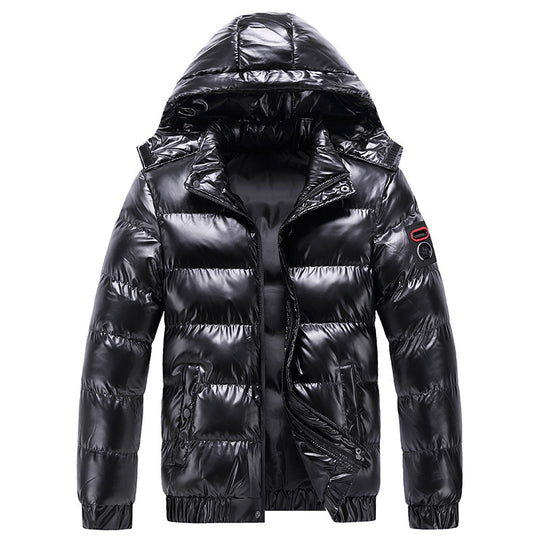Herren glänzende Winterjacke mit isolierender Kapuze und modernen Steppdetails R&B