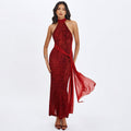 Damen Maxikleid mit aufregendem Wickeldesign und elegantem Halterkragen R&B