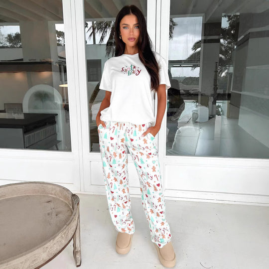 Damen Schlafanzug mit weichem Baumwollstoff und festlichem Design R&B