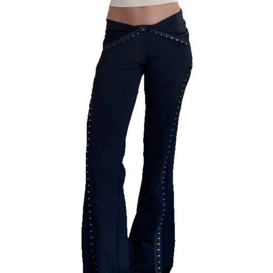 Damen Flared-Leggings mit dekorativen Nieten R&B