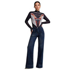Damen High-Waist Weitbeinerhosen mit angesagtem Aufnäher
