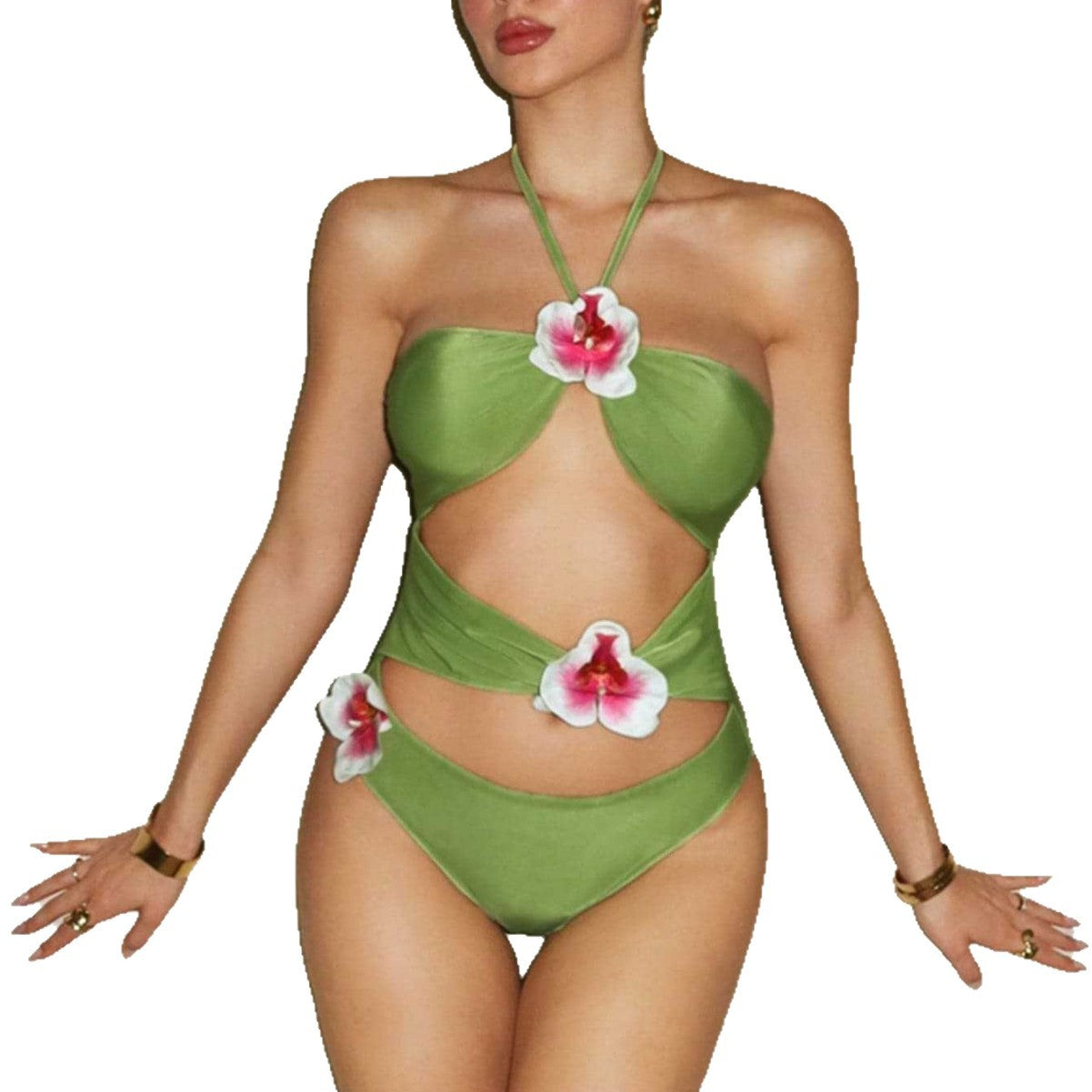 Damen Einteiliger Badeanzug mit floralen Akzenten und verspieltem Cut-Out R&B