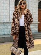 Damen Eleganter Leopardenmuster Mantel aus Kunstfell R&B