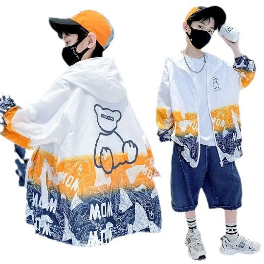 Unisex nan leichte winddichte Kapuzenjacke mit allover Grafikprint und reflektierenden Einsätzen für Kinder  R&B