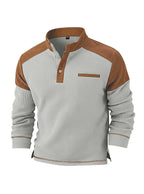 Herren nan Waffelstrick-Henley mit Stehkragen, Cord-Schulterpasse und Brustpaspel R&B